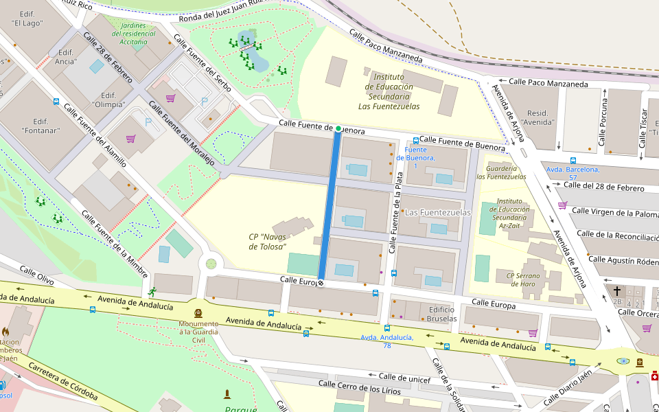 Calle Fuente del Arca walking route map in Jaén