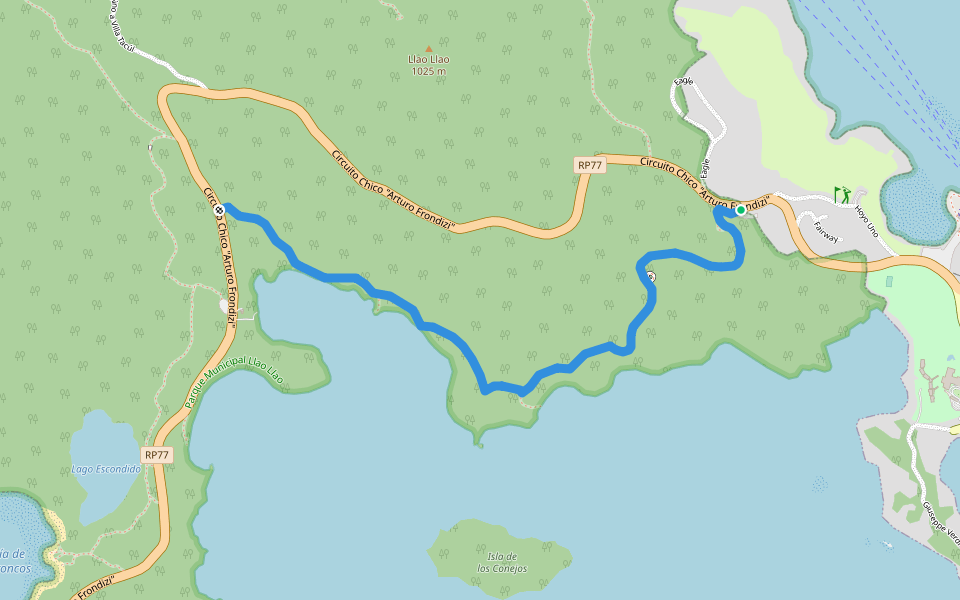 Sendero de los Arrayanes walking route map in Villa Llao Llao