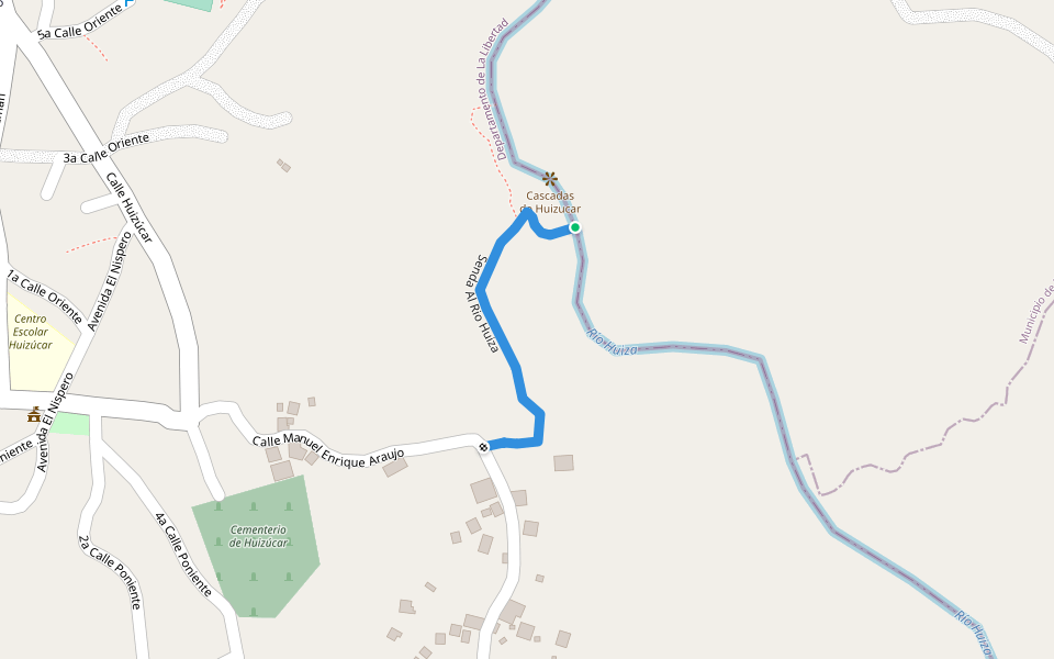 Senda Al Rio Huiza walking route map in Santa Tecla