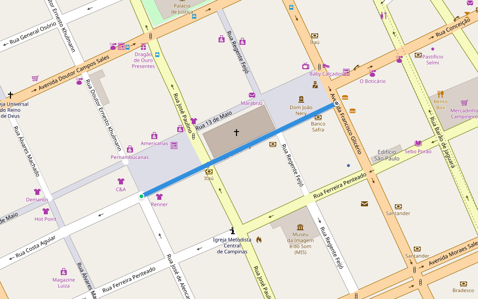 Rua Costa Aguiar walking route map in Campinas