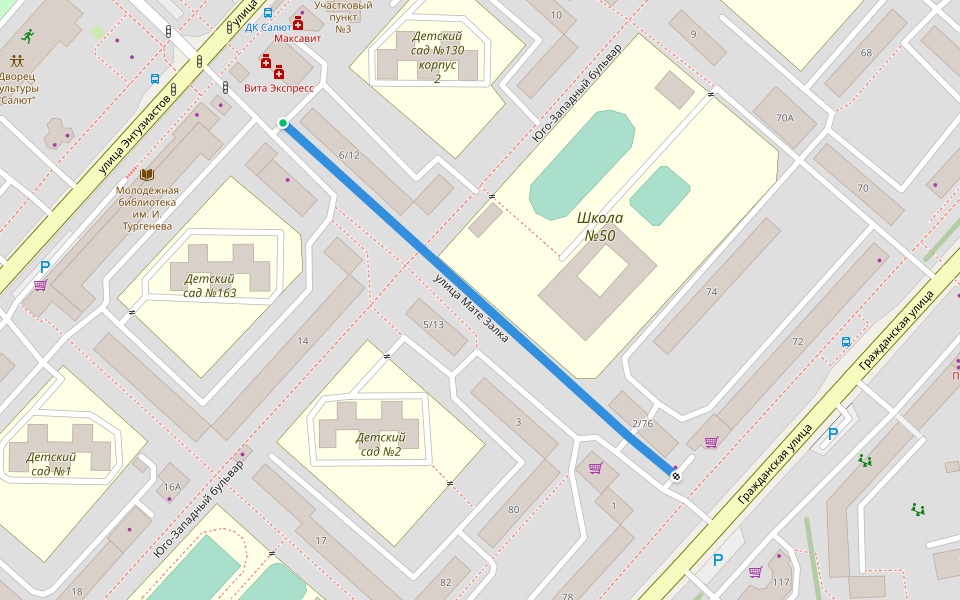 улица Мате Залка walking route map in Cheboksary