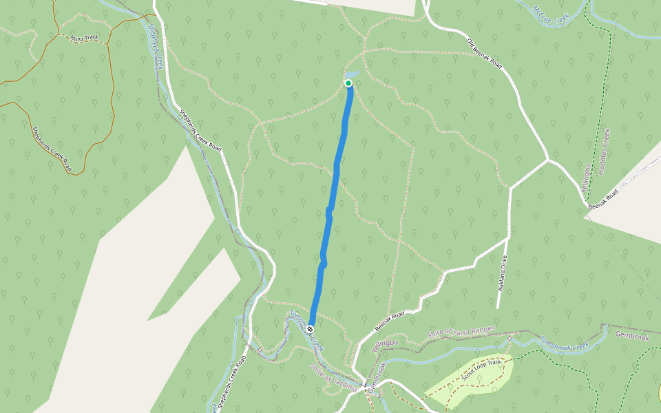 Spotover Track walking route map in Yellingbo