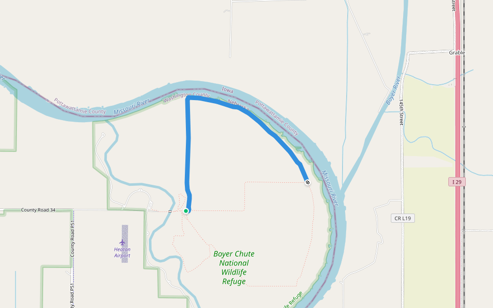 North Island Nature Trail walking route map in Fort Calhoun