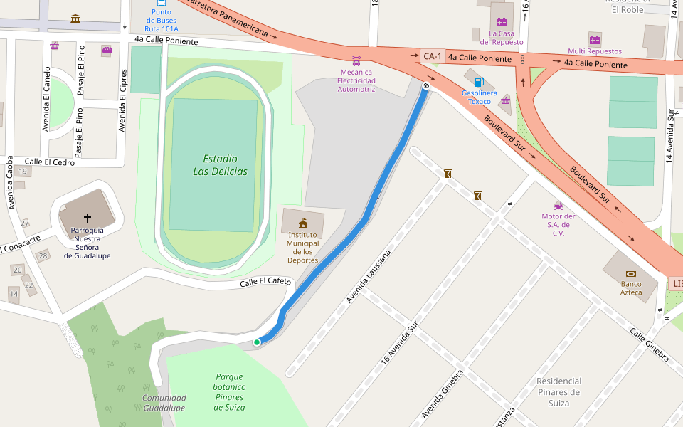 Comunidad Guadalupe walking route map in Santa Tecla