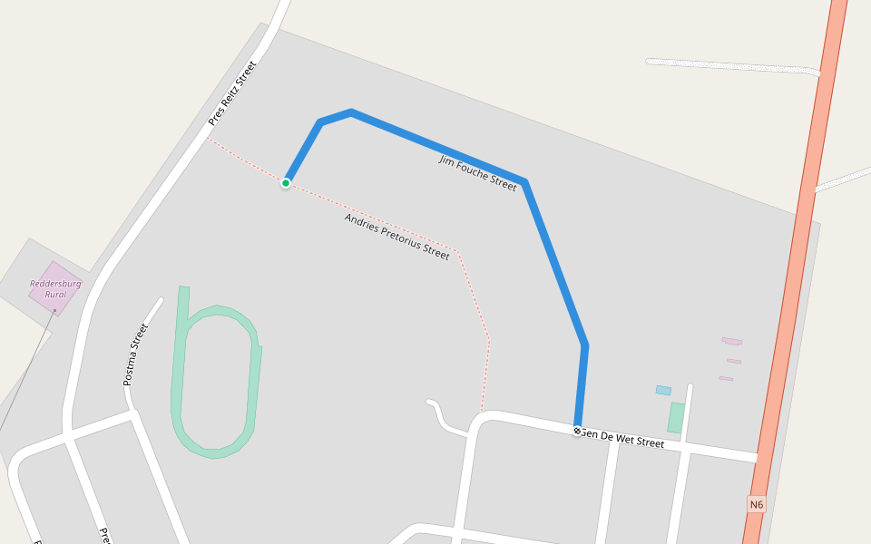 Jim Fouche Street walking route map in Reddersburg