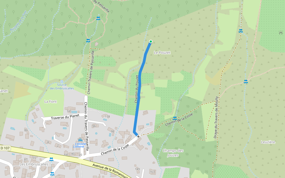 Chemin du Pouzet walking route map in Claret