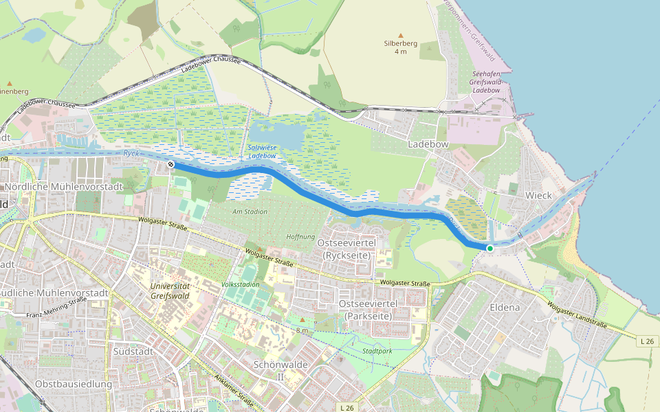 Treidelpfad walking route map in Greifswald
