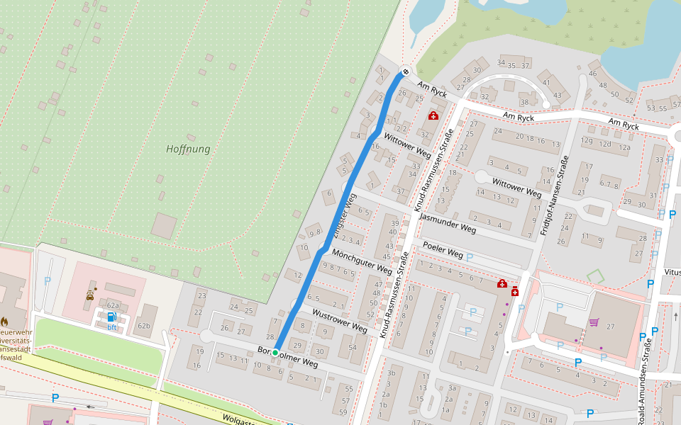 Zingster Weg walking route map in Greifswald