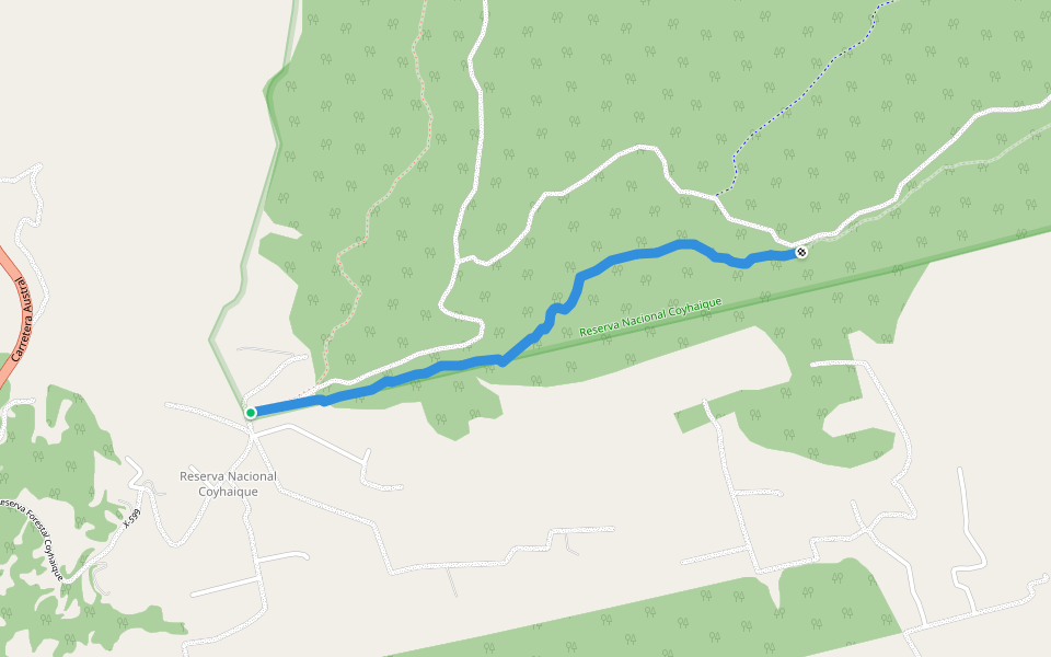Los Leñeros walking route map in Coyhaique