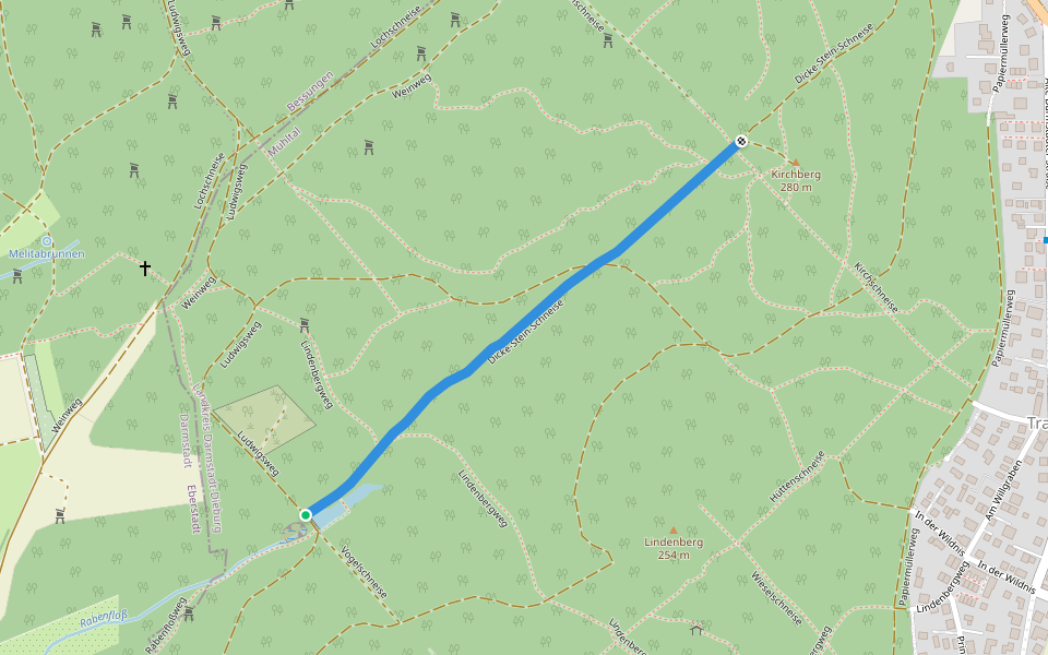 Dicke-Stein-Schneise walking route map in Mühltal