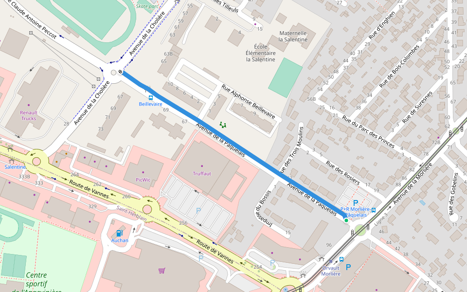 Avenue de la Paquelais walking route map in Orvault