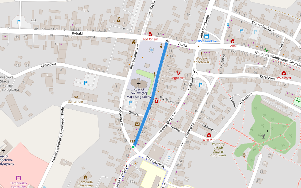 Tadeusza Kościuszki walking route map in Czarnków