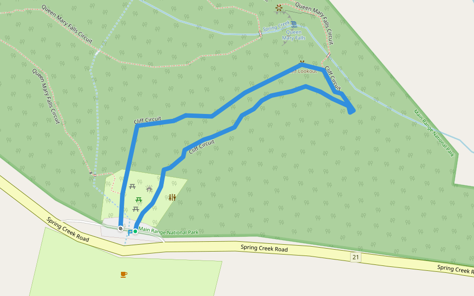 Cliff Circuit walking route map in The Falls