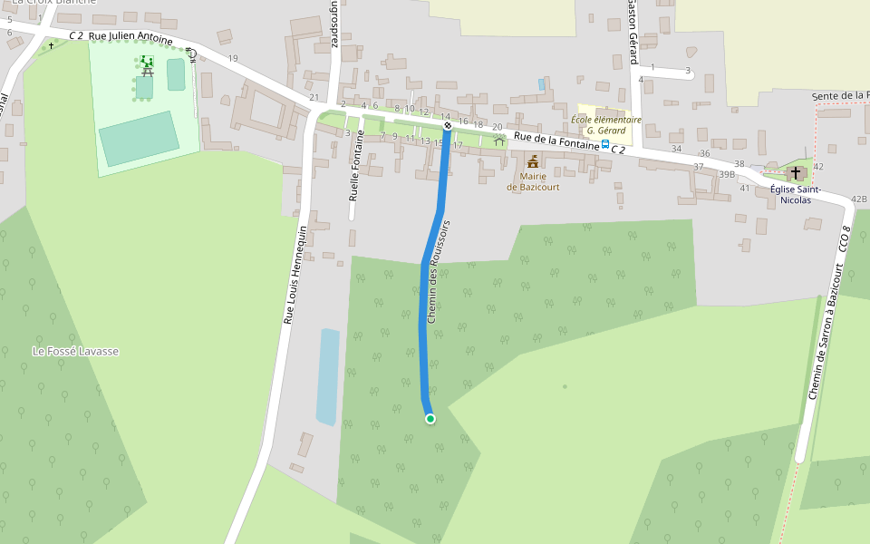 Chemin des Rouissoirs walking route map in Bazicourt