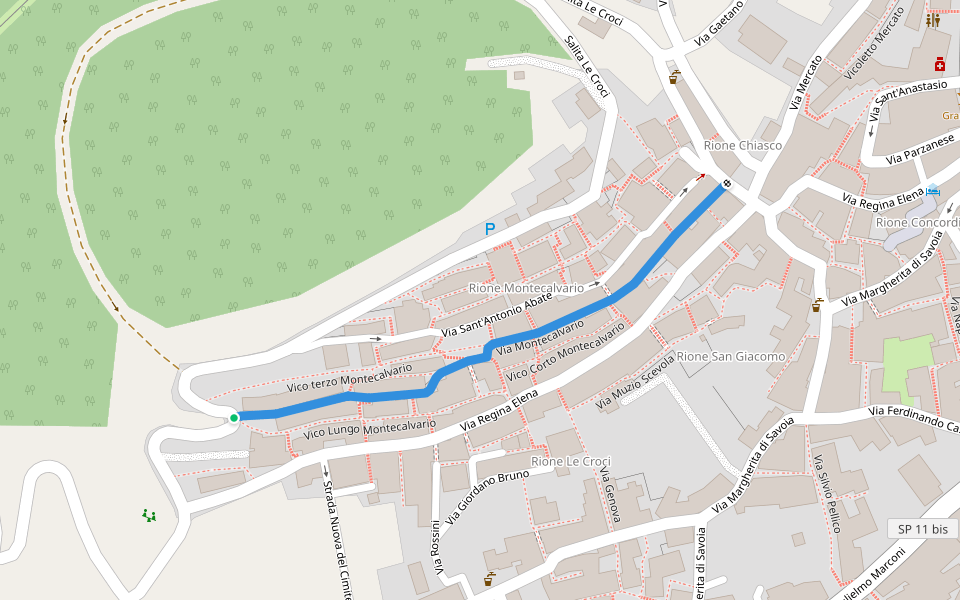 Via Montecalvario walking route map in Viggiano