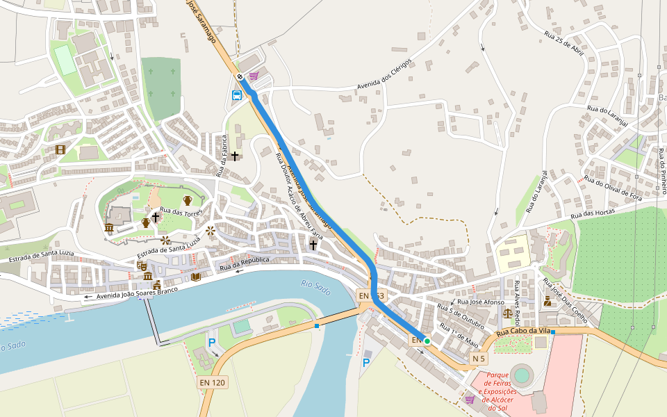 Avenida José Saramago walking route map in Alcácer do Sal