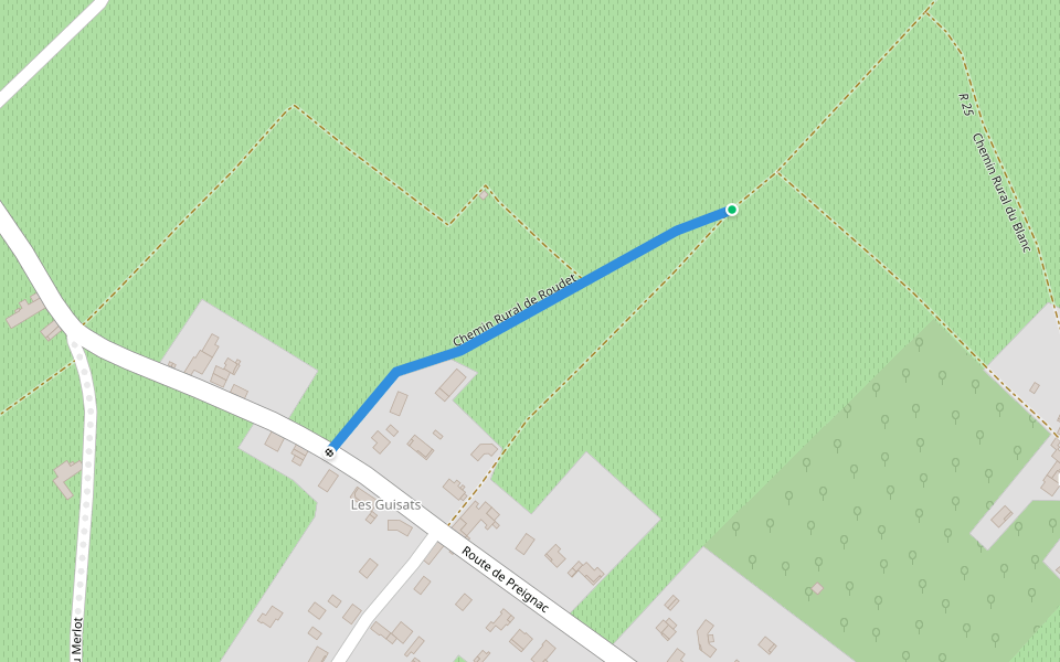 Chemin Rural de Roudet walking route map in Pujols-sur-Ciron