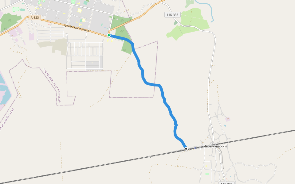 Тропа на Черемуху walking route map in Koryazhma