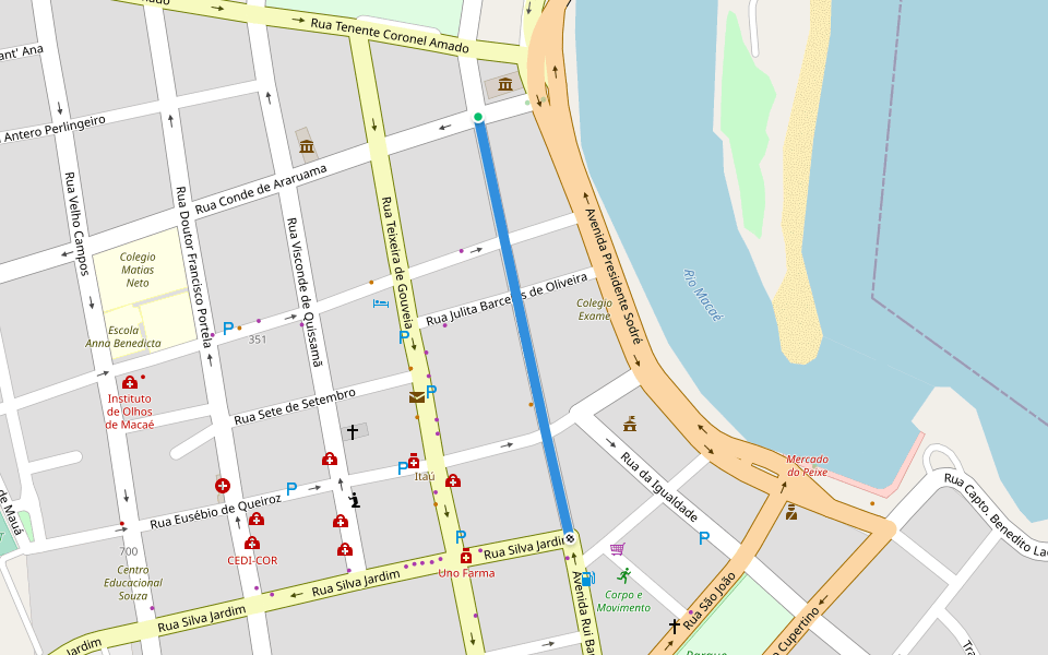 Avenida Rui Barbosa walking route map in Macaé