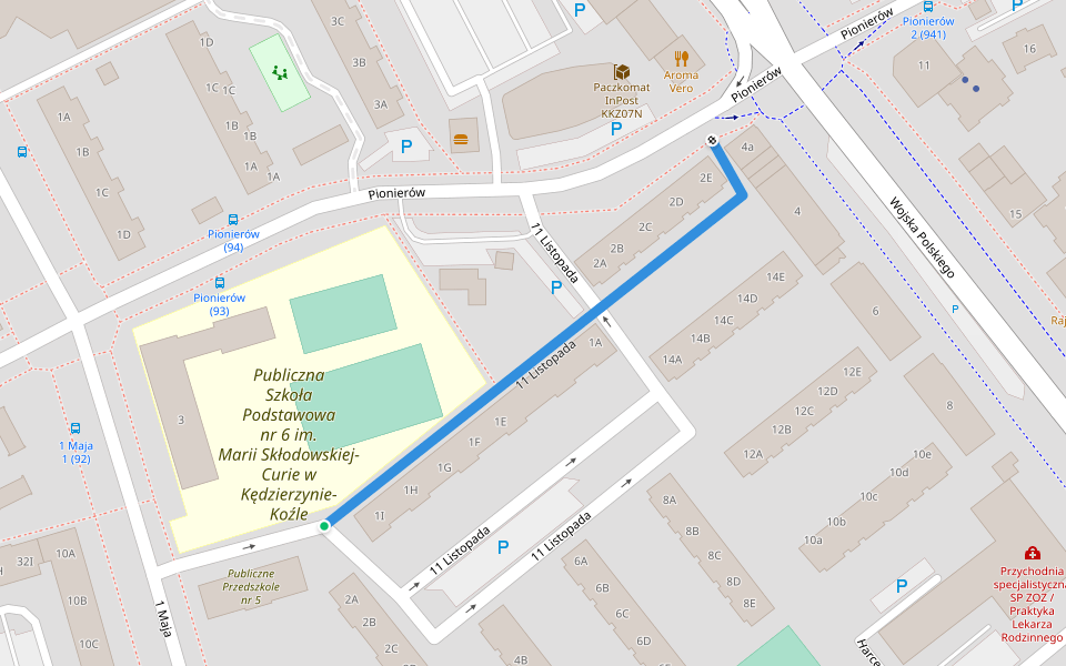 11 Listopada walking route map in Kędzierzyn-Koźle