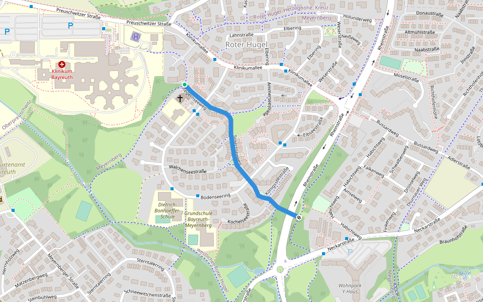 Tegernseeweg walking route map in Bayreuth
