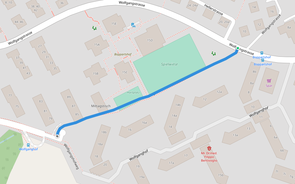 Boppartweg walking route map in St. Gallen