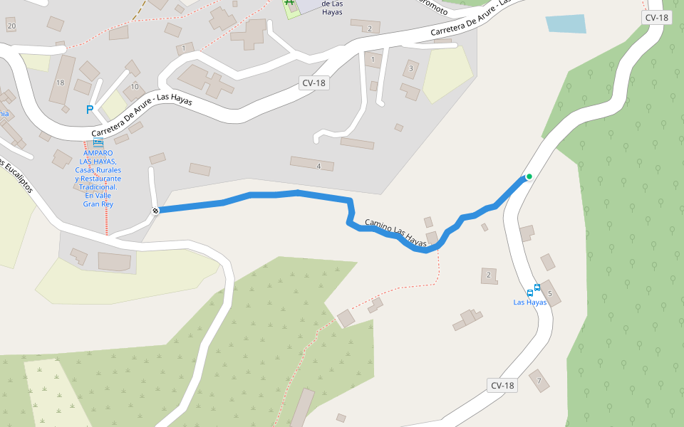 Camino Las Hayas walking route map in Las Hayas