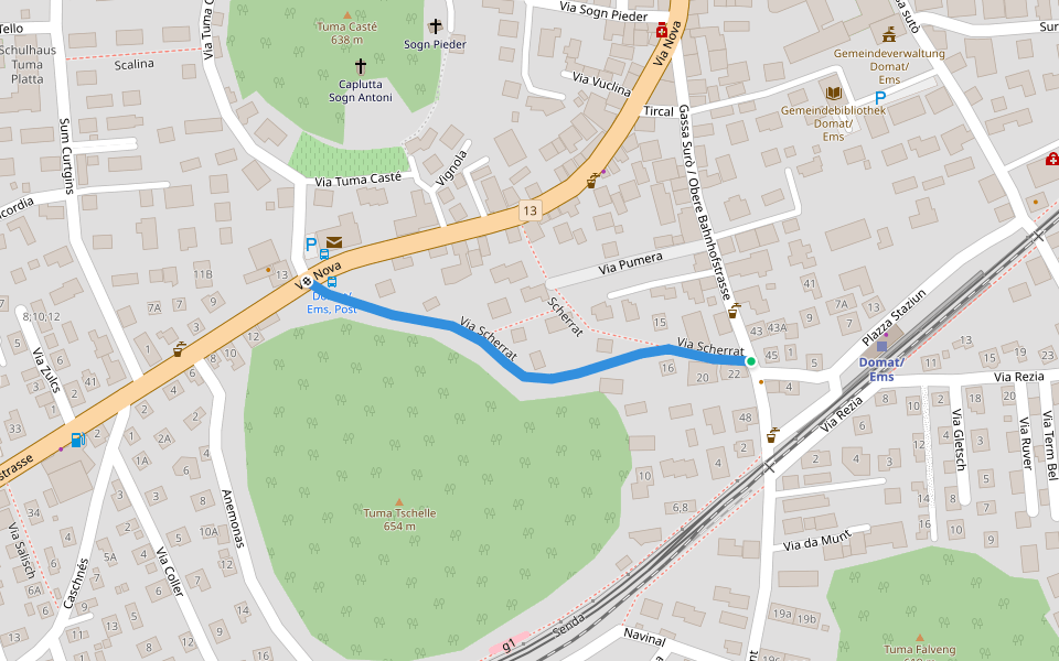 Via Scherrat walking route map in Domat/Ems