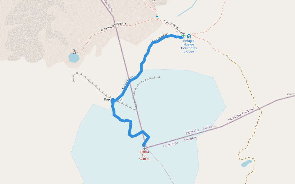 Vía normal (F) walking route map in El chaupi