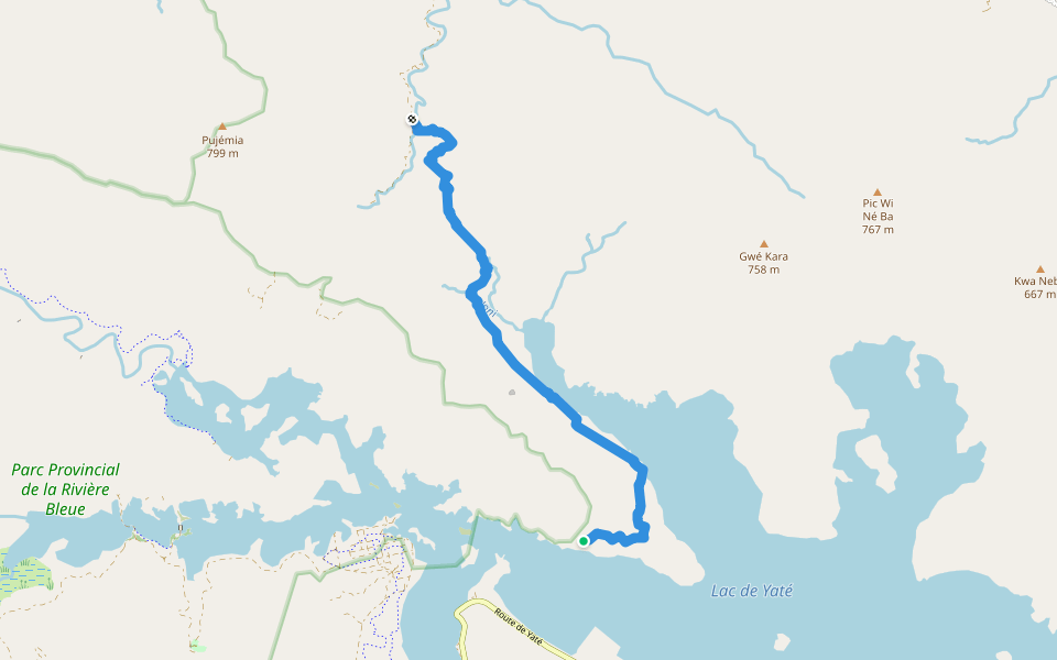 Sentier Gaspard walking route map in Yaté-Village