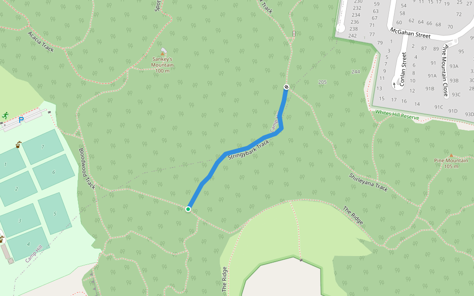Stringybark Track walking route map in Carina Heights