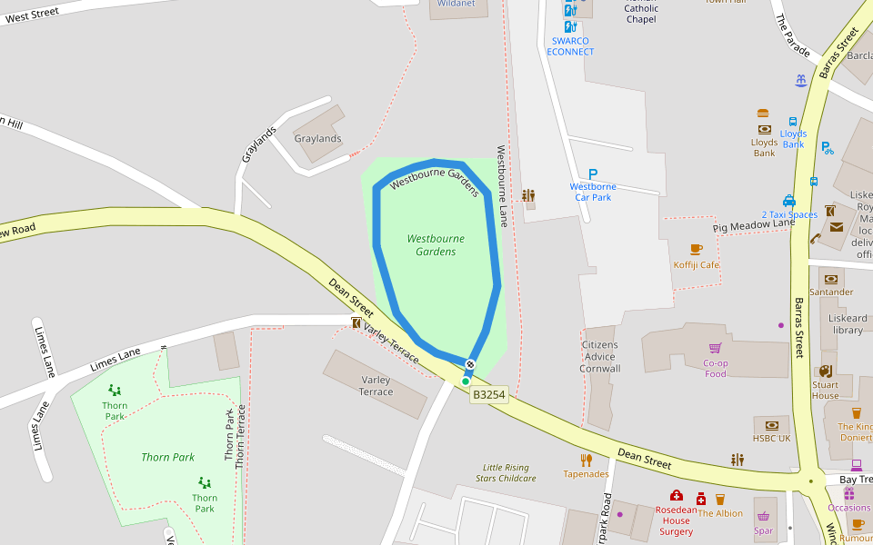 Westbourne Gardens walking route map in Liskeard