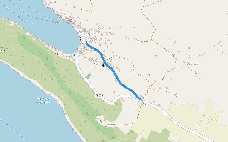Od Dvora walking route map in Šipanska Luka