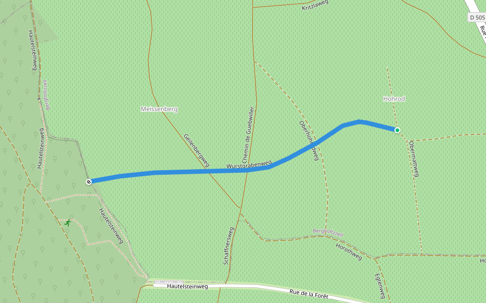 Wurstgrabenweg walking route map in Bergholtz−Zell