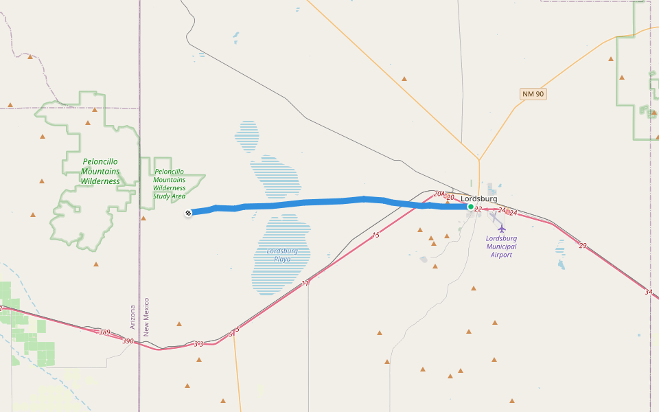 Butterfield Trail walking route map in Lordsburg