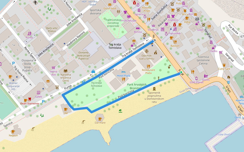 Pod borićima walking route map in Omiš