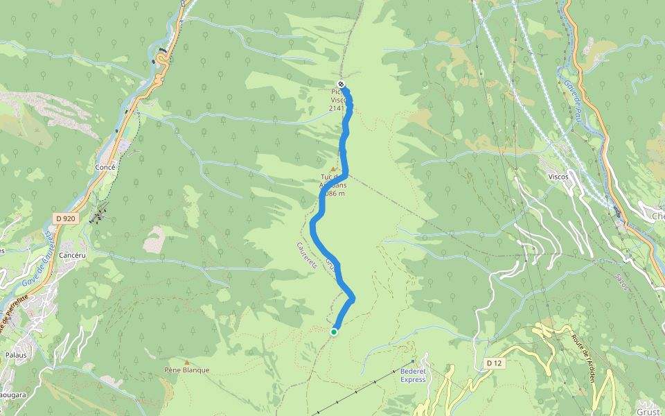 Sentier "Col de Riou - Pic de Viscos" walking route map in Grust