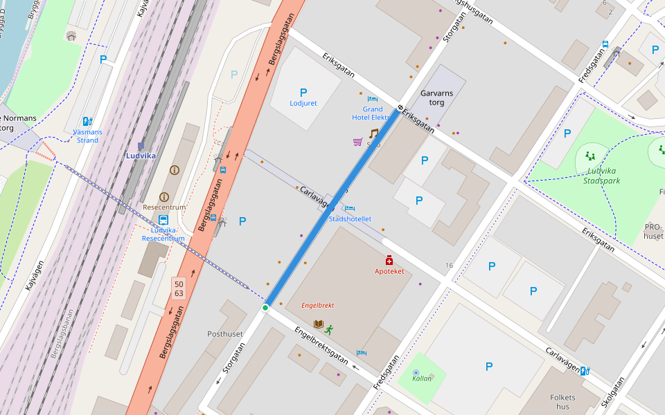 Storgatan walking route map in Ludvika