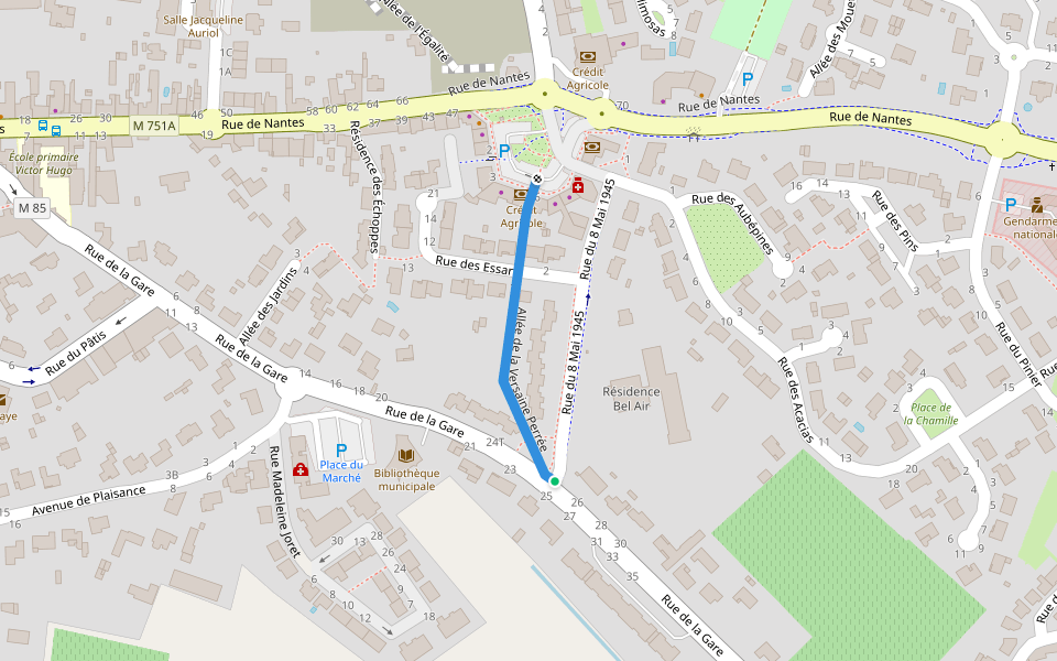 Allée de la Versaine Perrée walking route map in Bouaye