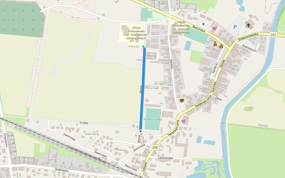 Błonie walking route map in Pakość