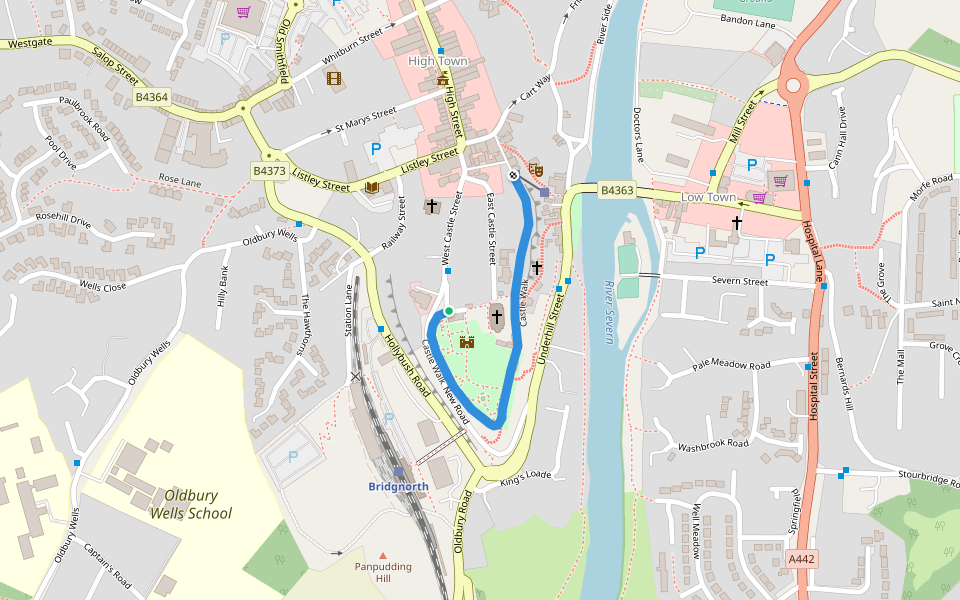 Castle Walk walking route map in Bridgnorth