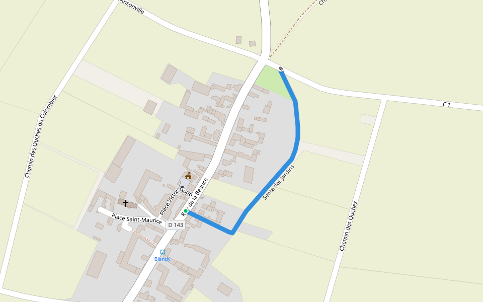 Sente des Jardins walking route map in Blandy