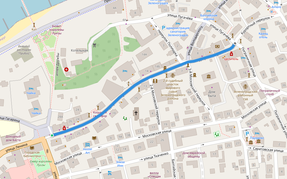 Курортный проспект walking route map in Zelenogradsk