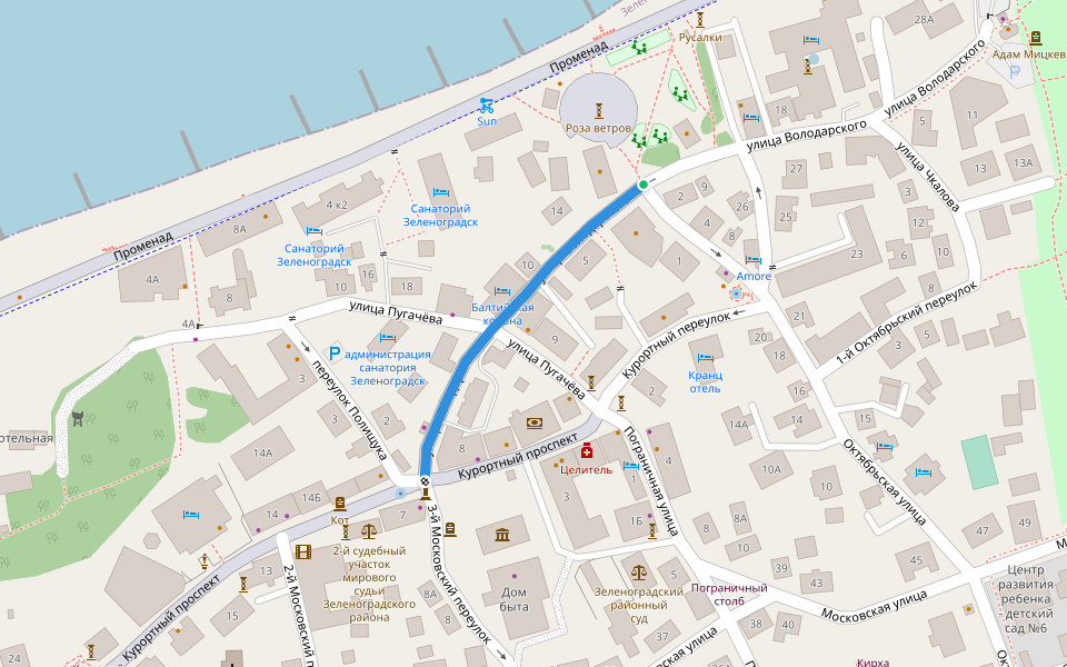 улица Володарского walking route map in Zelenogradsk