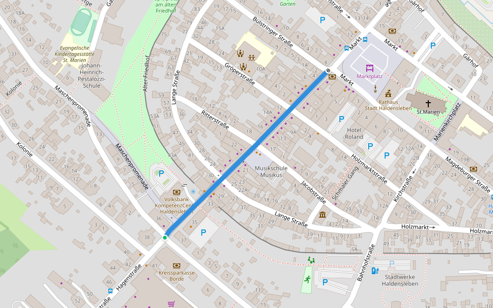 Hagenstraße walking route map in Haldensleben
