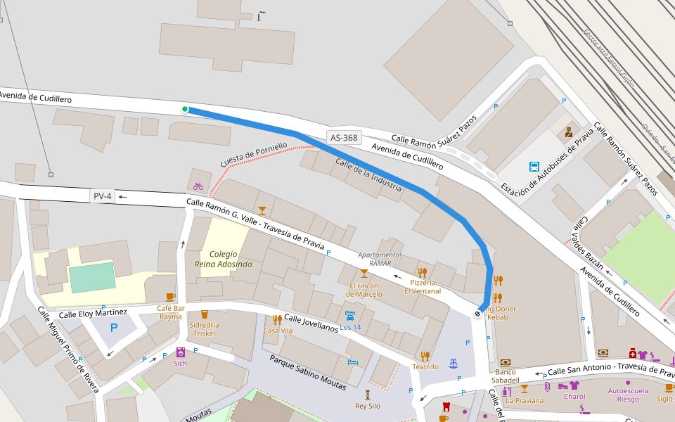 Calle de la Industria walking route map in Pravia