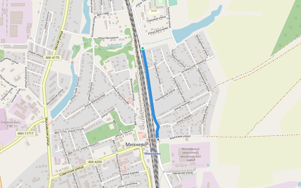 Донбасская улица walking route map in Mikhnevo