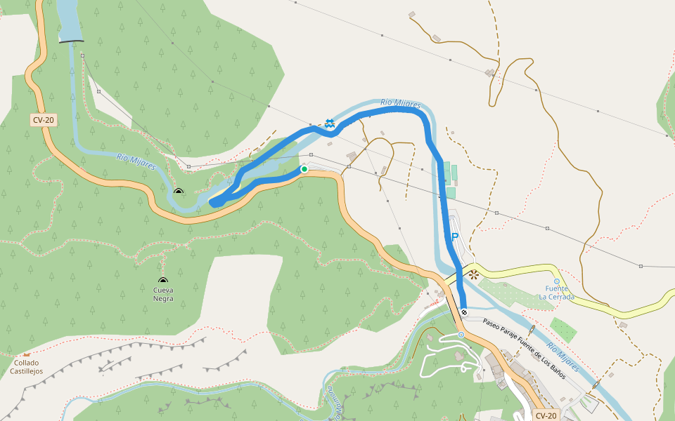 Paseo Paraje Fuente de Los Baños walking route map in Montanejos
