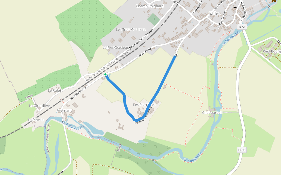 Route des Pierrières walking route map in Salles