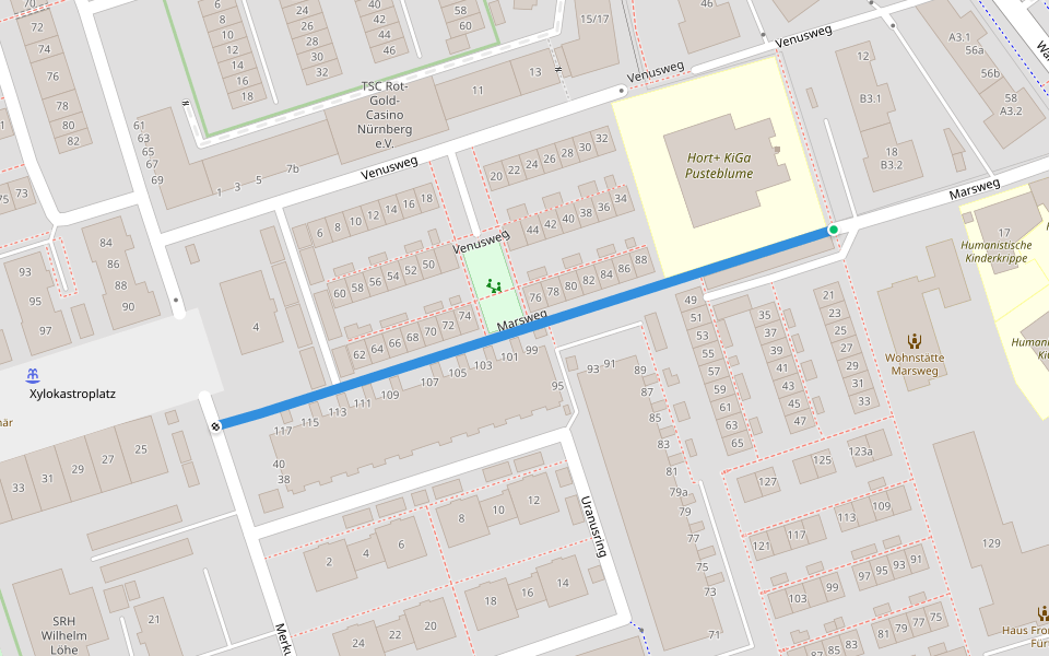 Marsweg walking route map in Fürth